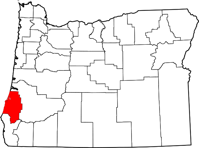 map of state of oregon highlighting coos county in red